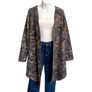 Camouflage Open Front Cardigan Top Long Jacket Duster Long Sleeve with POCKETS.